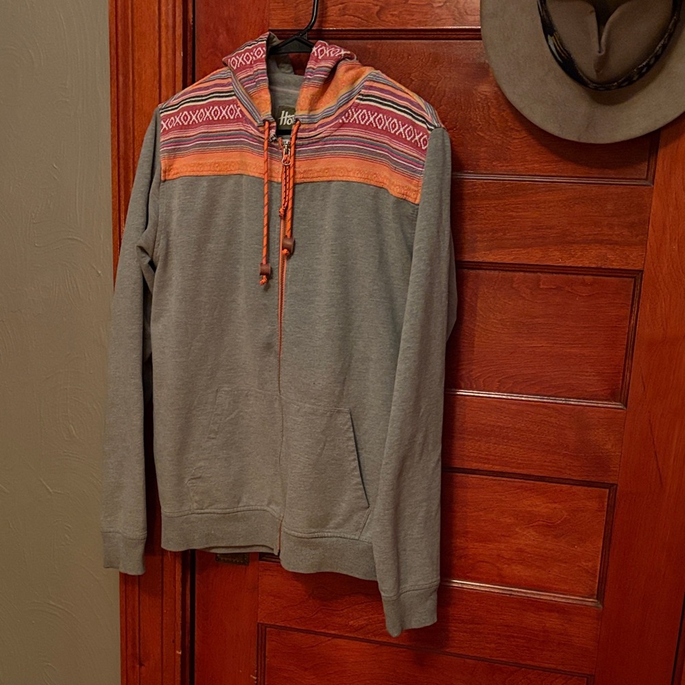 Howler Brothers Shaman Hoodie M Medium Gray and Orange Zip-Up Sweater